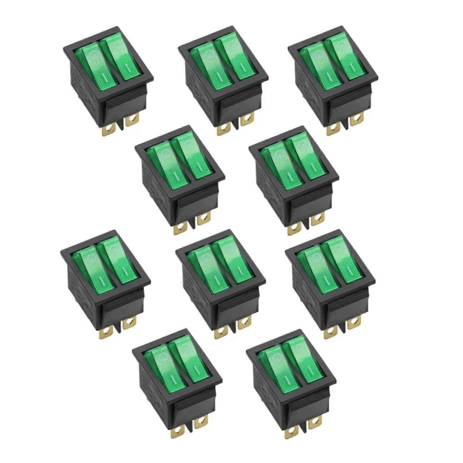 10PCS KCD8 Boat Rocker Switch 16A 250V Dual Light Indicator Green 2 Position Control