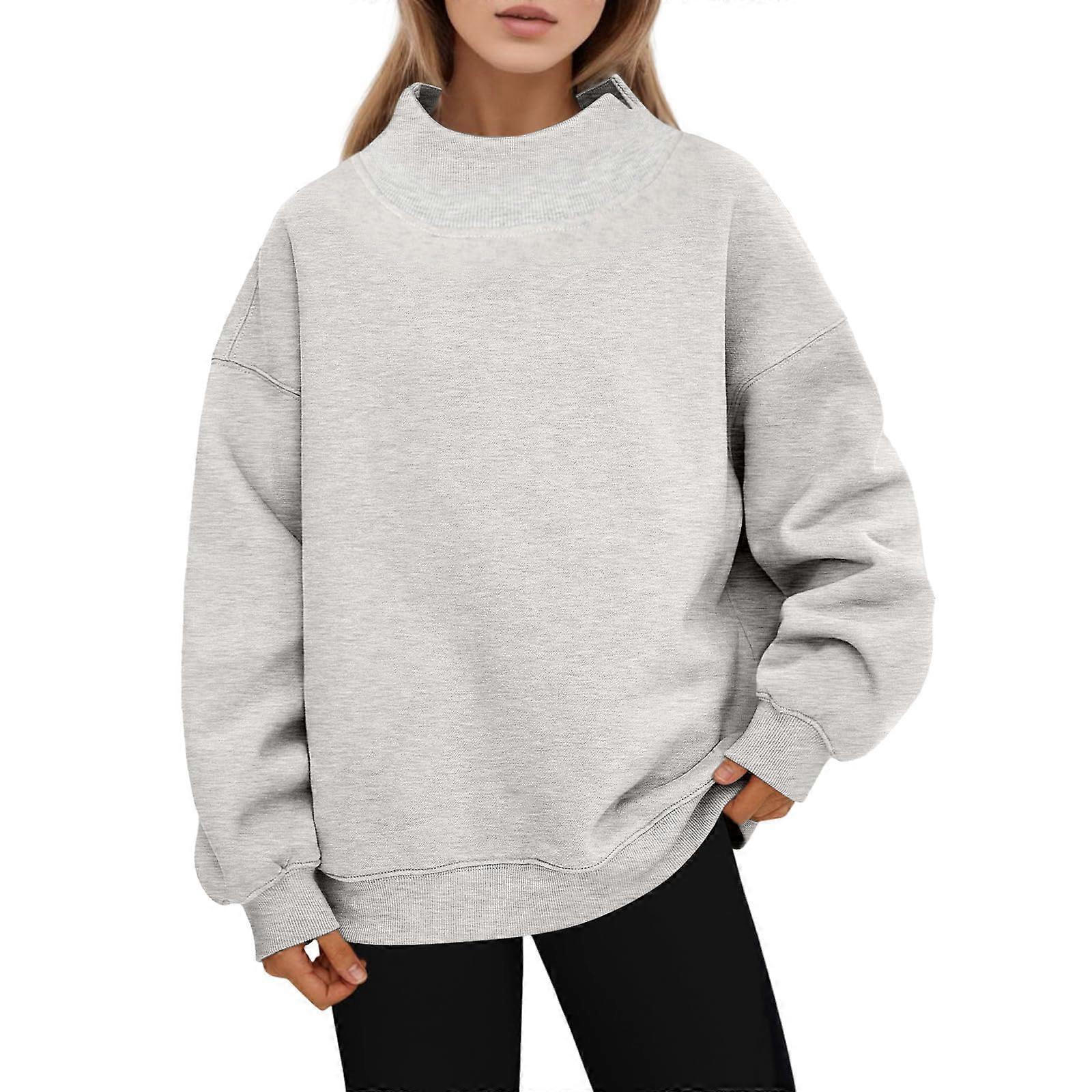 Women's Oversized Sweatshirt Soft Fleece Lining Crew Neck Long Sleeve Solid Grey XL