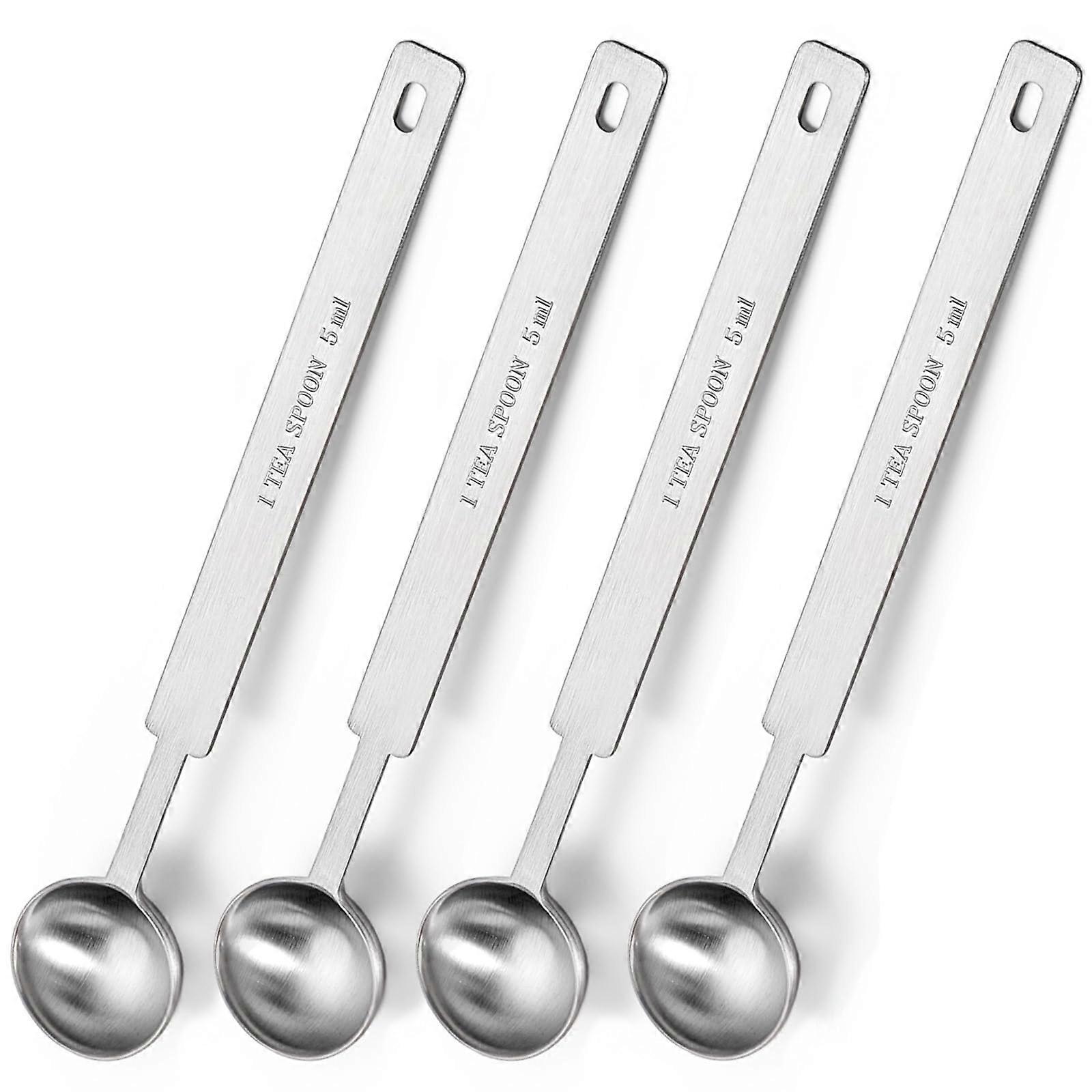 Stainless Steel Measuring Spoons Set 5ml Extra Long Handle Teaspoon with Hanging Hole