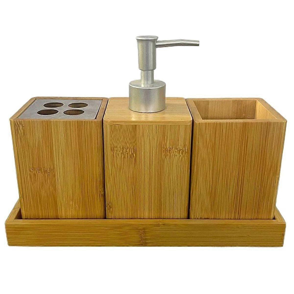 Portable Bamboo Bath Storage Box Set Empty Simple Pump Lotion Bottles Large Capacity Multi-Use Toot