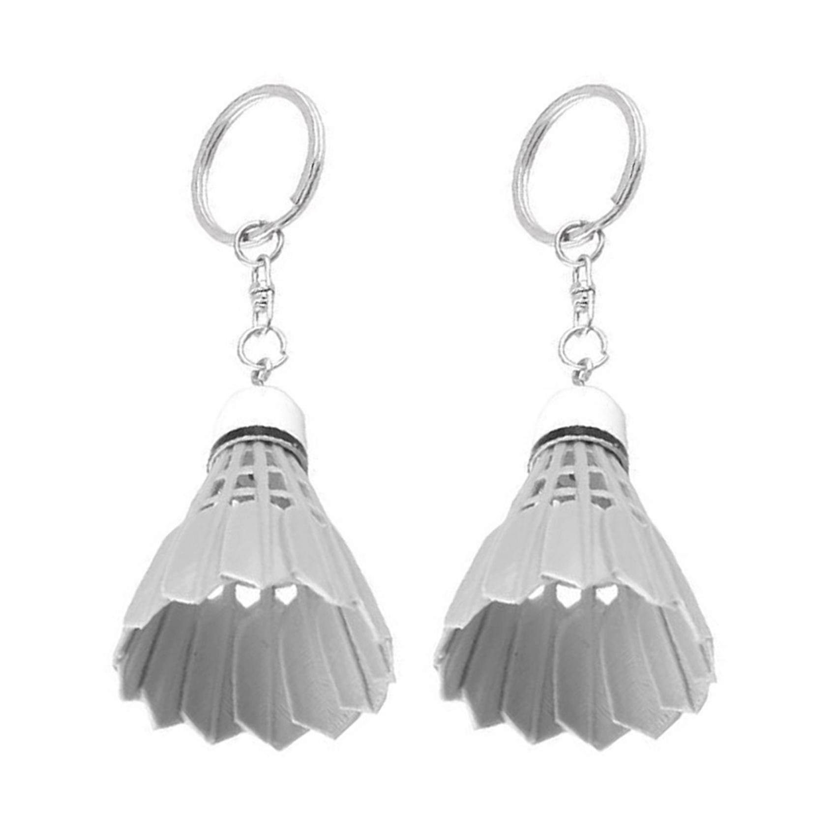 2X Keychain Handbag Split Ring Plastic Key Ring Badminton Decoration White