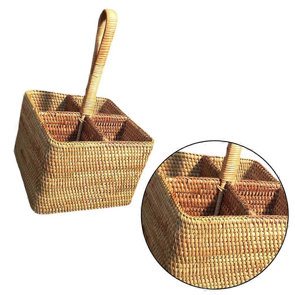 Handmade Rattan Woven Storage Basket for Tea Table Use 3Pcs Light Brown