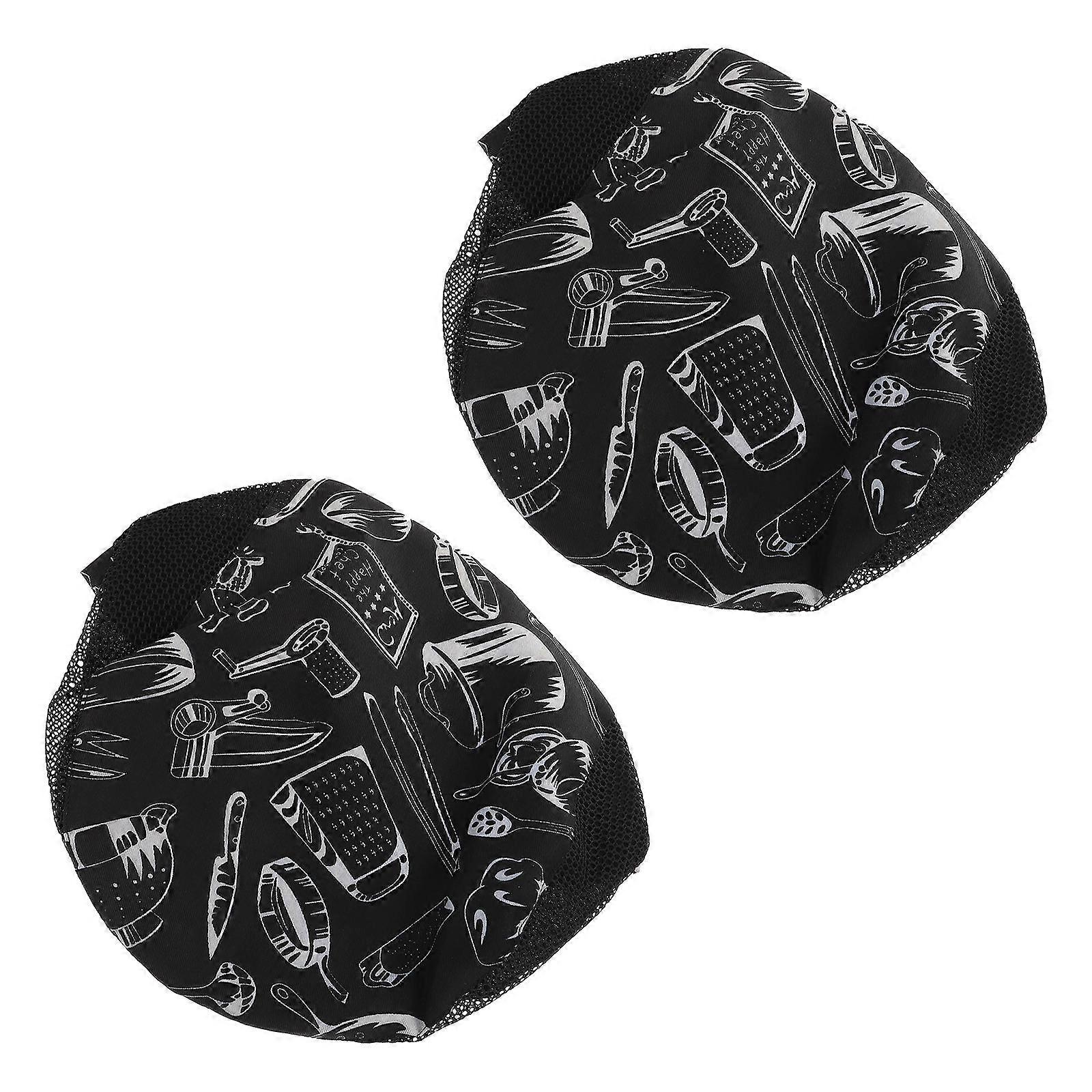 Black Chef Beret Hat for Catering Use 2Pcs Cotton Breathable Caps