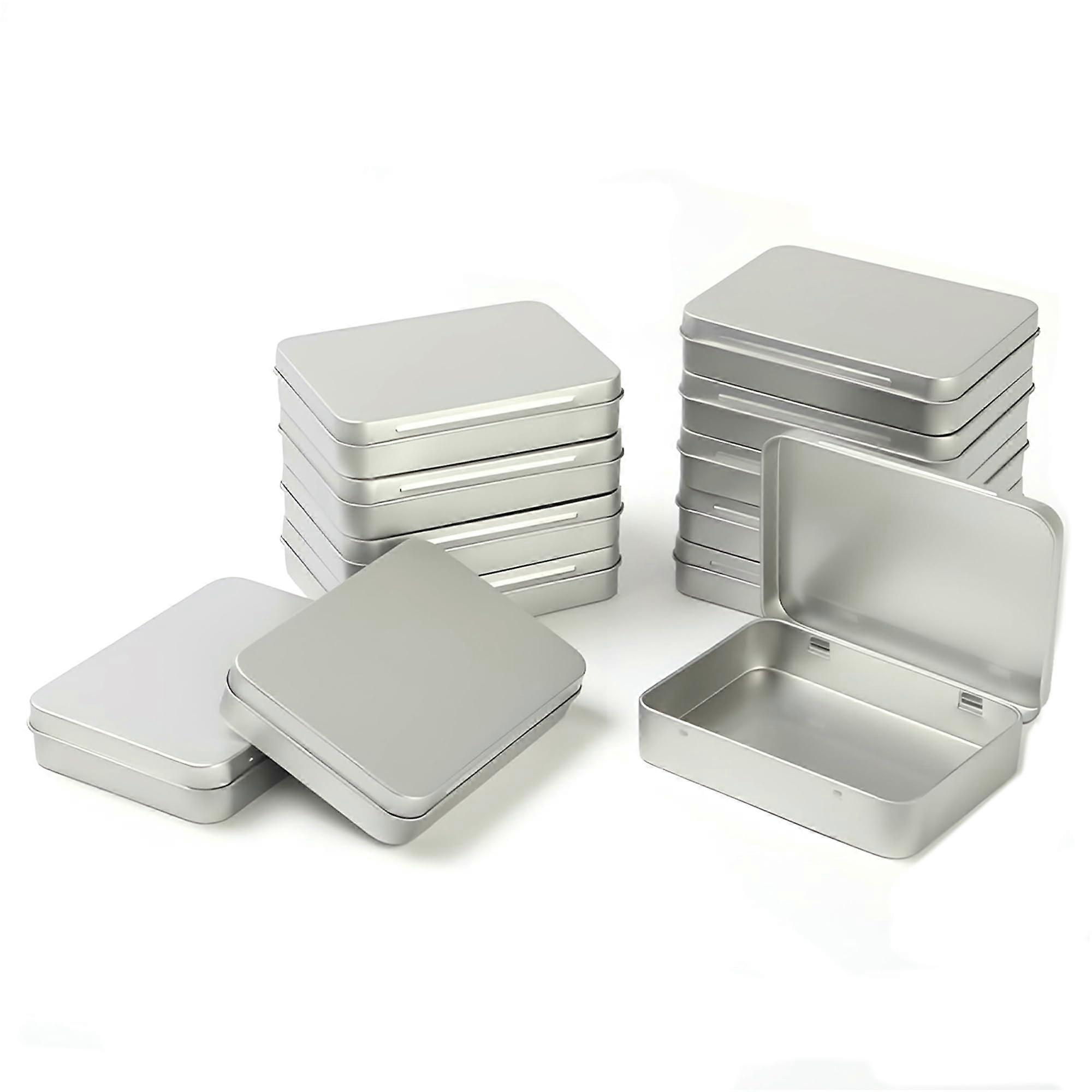 12Pack Small Rectangular Metal Storage Tins with Hinged Lids, Silver Boxes for Crafts and Jewelry