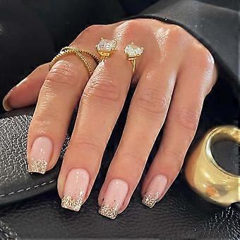 Gifiky Short Square Nude Press On Nails Set, French Style Fake Nails with Natural Salon Finish, 24Pcs