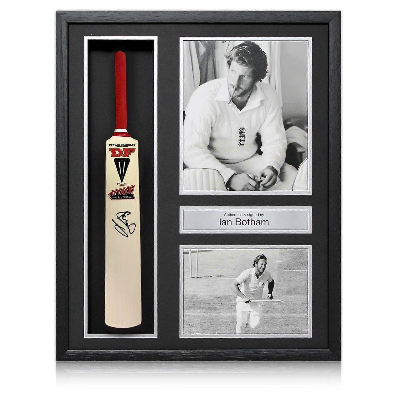 Ian Botham Signed Mini Attack Cricket Bat. Framed
