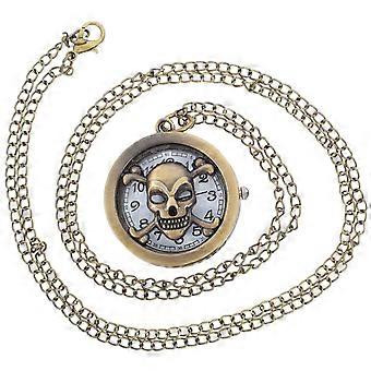 Reloj de bolsillo con calavera de bronce para decoración con accesorio de material de aleación