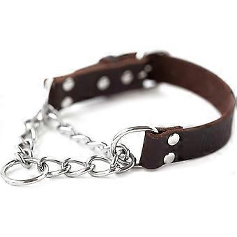 Collier martingale pour chien - Modèle anti-traction - Chaîne en acier inoxydable - Sangle de dressage à serrage limité - Collier de dressage martingale en cuir marron - Petite taille