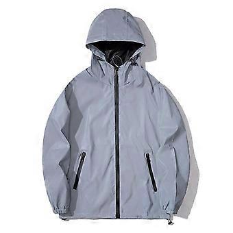 Night Reflective Jackets Double fabric Windbreaker Hooded Jacket Men Hip Hop Dancer singer Waterproof Zipper Coats Outwear