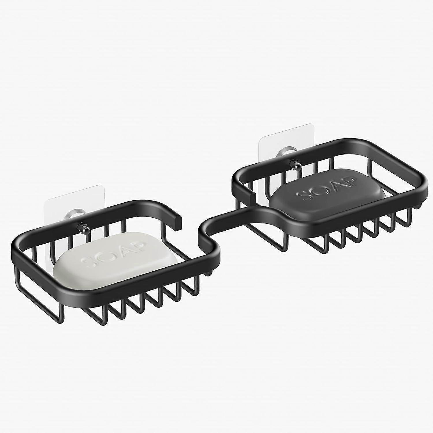 1pcs Soap Dish, Modern Rectangular Self Draining Soap Tray, Aluminum, Black