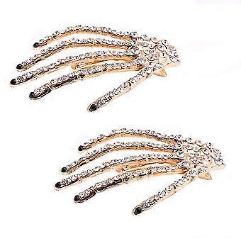 2pcs Alloy Rhinestone Skeleton Claws Hand Hair Clip Hairpin Claw Barrette Fashion Hair Accessories For Women
