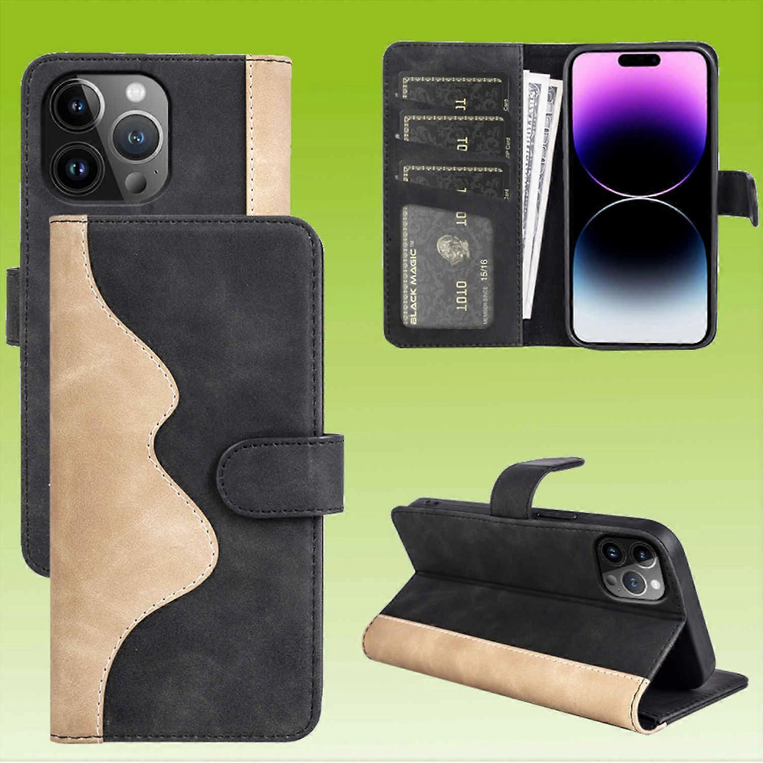 For Apple iPhone 15 Pro Max Design Phone Case Black Faux Leather Cover