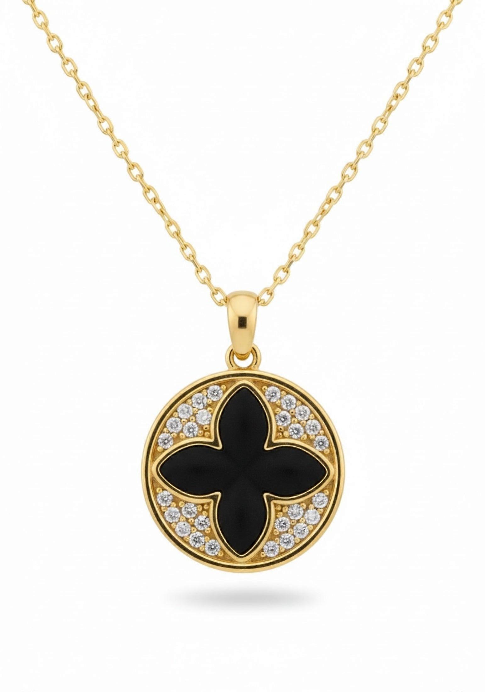 Latelita Women's 925 Sterling Silver Florentine Clover Necklace with Zirconia - Adjustable 42-45cm Chain - Gold