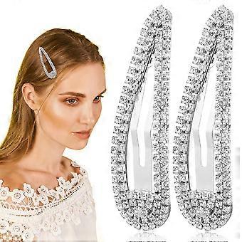 2Pcs Rhinestone Snap Clip Large Crystal Metal Hair Clip Pretty Hair Barrettes