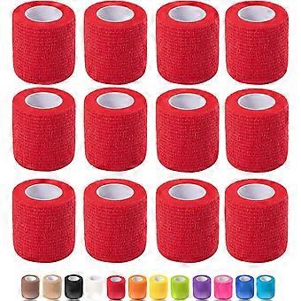 Pacote com 12 Bandagens Autoadesivas, 5 cm x 4,5 m, Bandagem Coesiva Autoadesiva Não Tecida, Fita Adesiva Veterinária para Feridas no Polegar, Dedo, Punho, Joelho e Tornozelo.