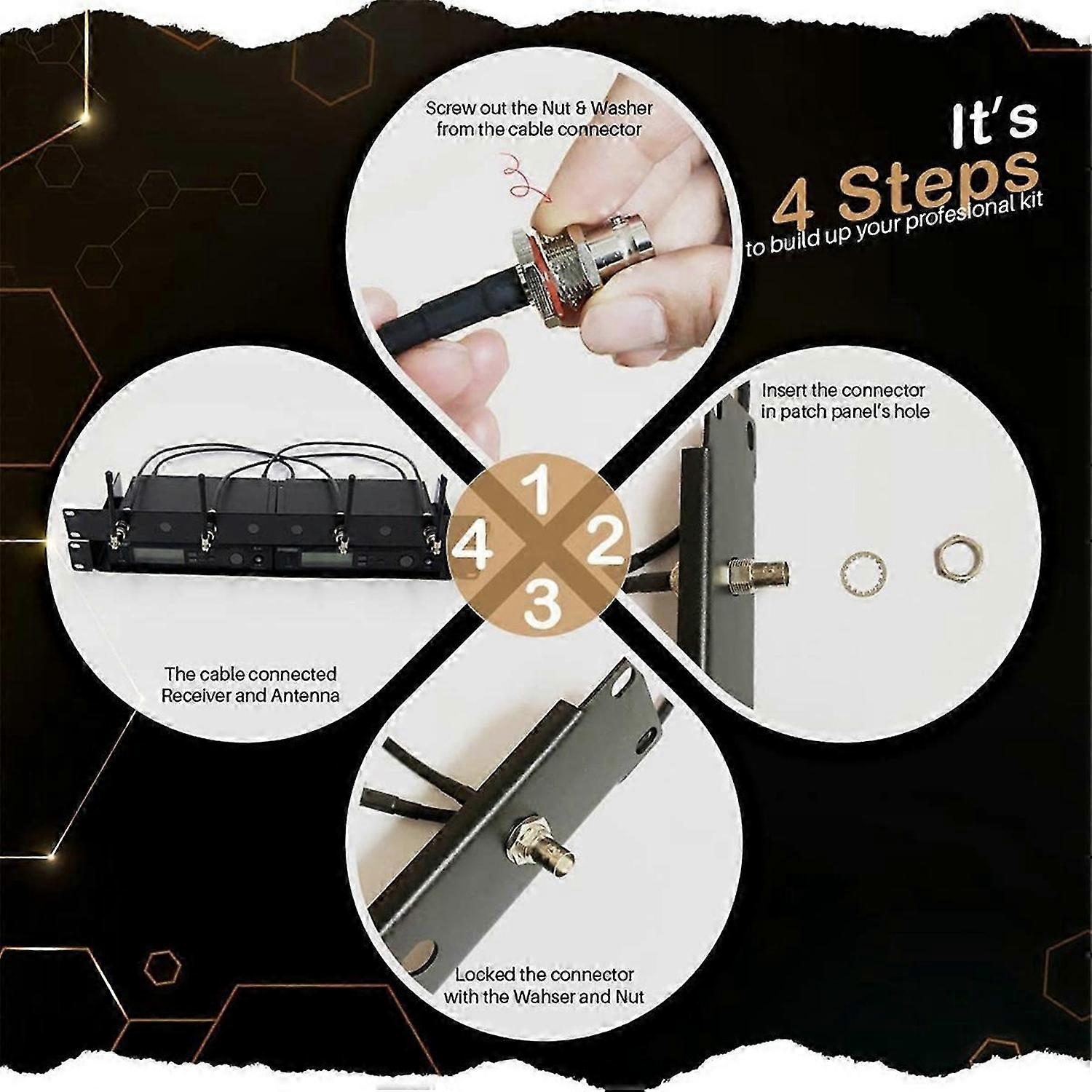 Wireless Microphone Antenna Extension Cable 2ft with BNC Connector, 2-Pack for Rack Mount Systems