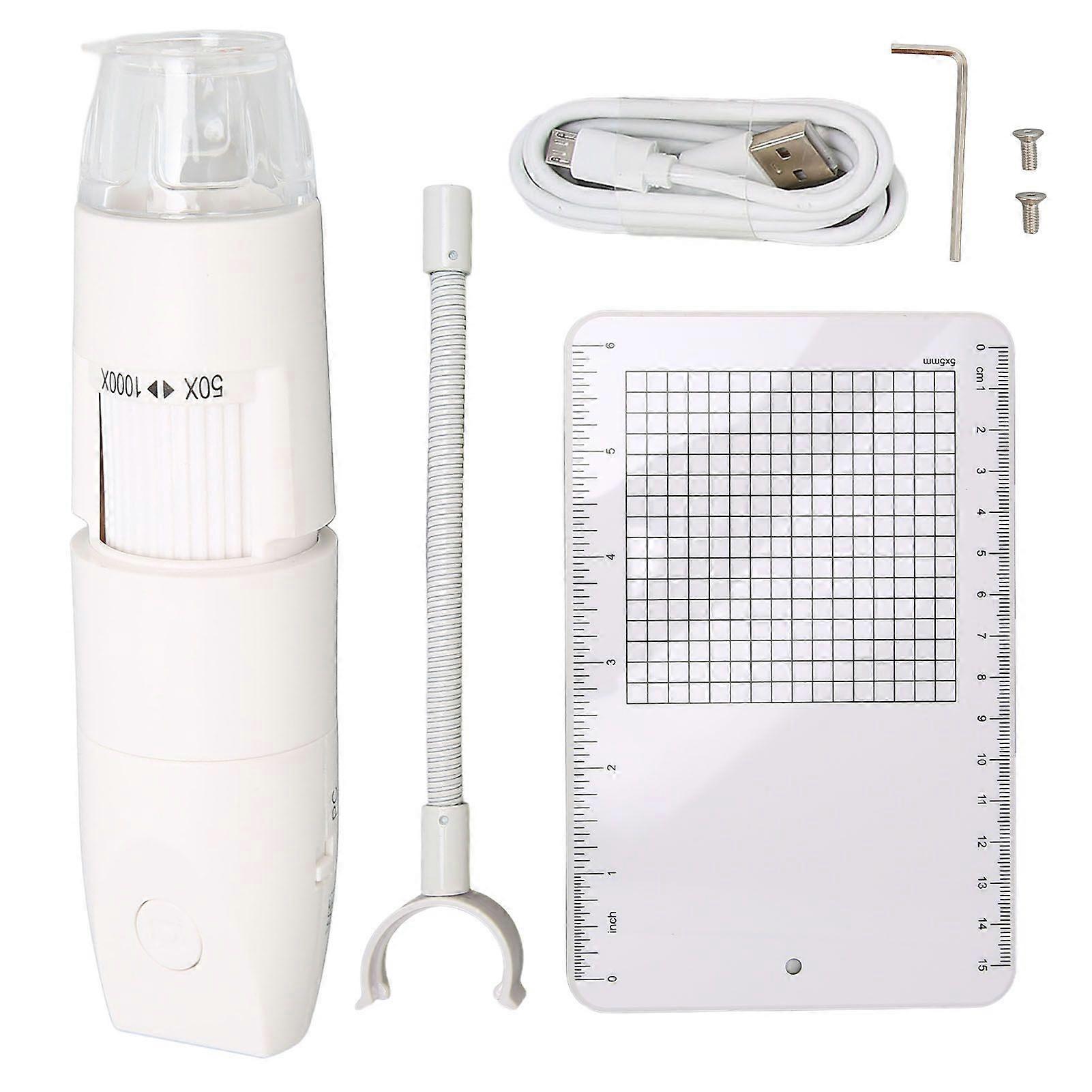 Wireless Digital Microscope Mini Handheld 8 LED HD Microscope Camera WiFi USB Compatible for Smartphone Tablet PC White