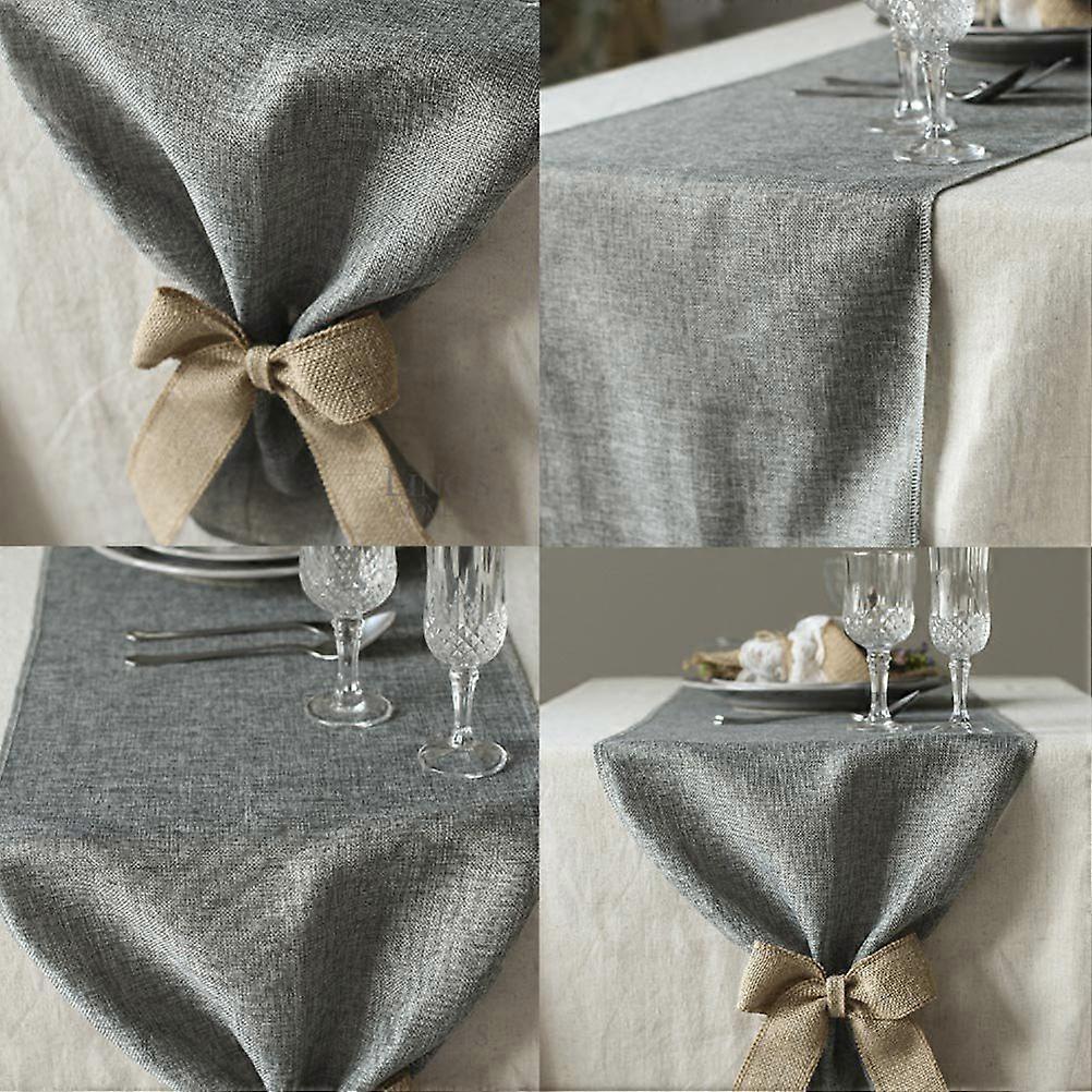 Rustic Grey Linen Table Runner for Party Decor 2Pcs Set