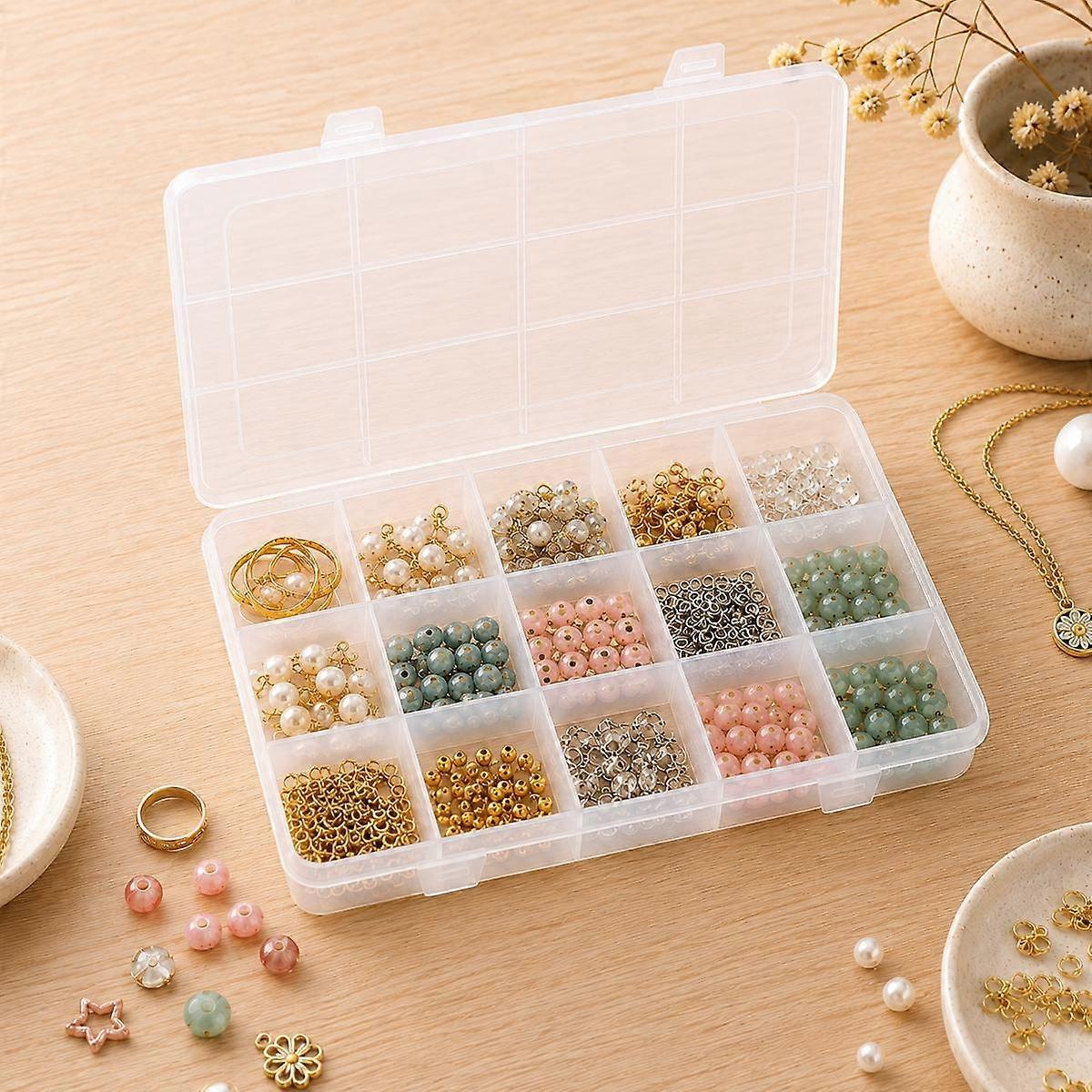 15-Compartment Non-Removable Clear Plastic Organizer Box