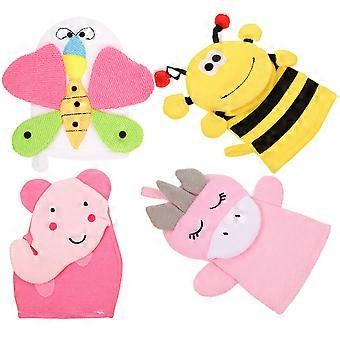 Luvas de Banho para Bebê com Desenhos Animados, Paninhos de Lavar para Limpeza Corporal, Conjunto com 4 Unidades