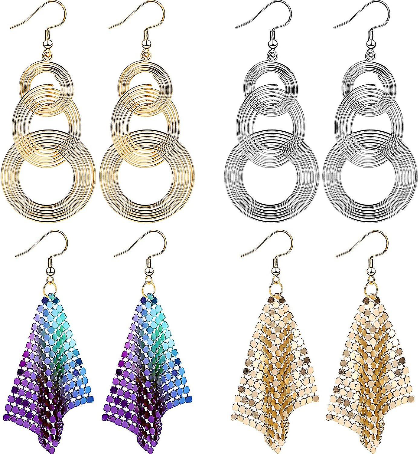 Earrings Sequin Earrings Metal Mesh Grid Tassel Drop Dangle Earrings