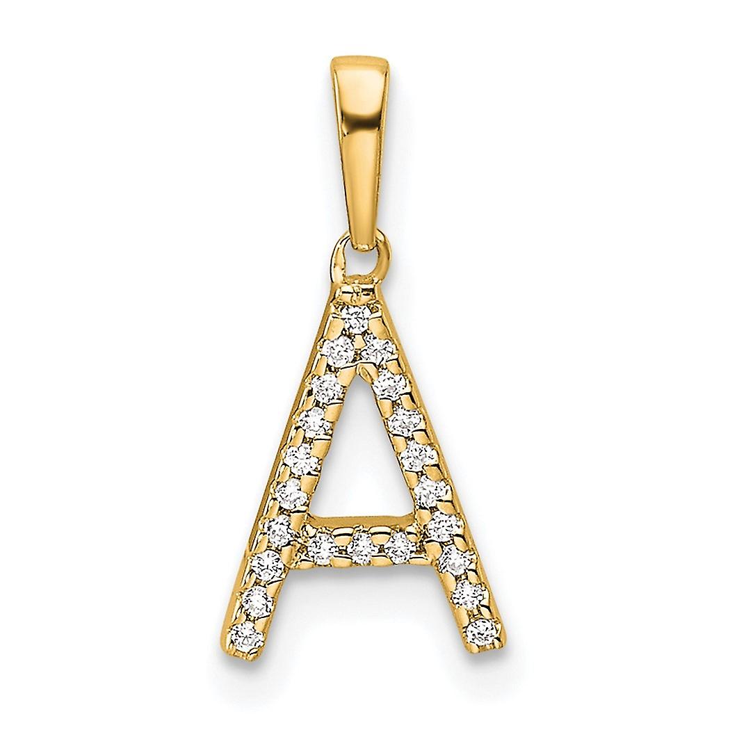 10k Solid Yellow Gold Diamond Letter A Initial Pendant Necklace 8mm Wide-Pendant for Women