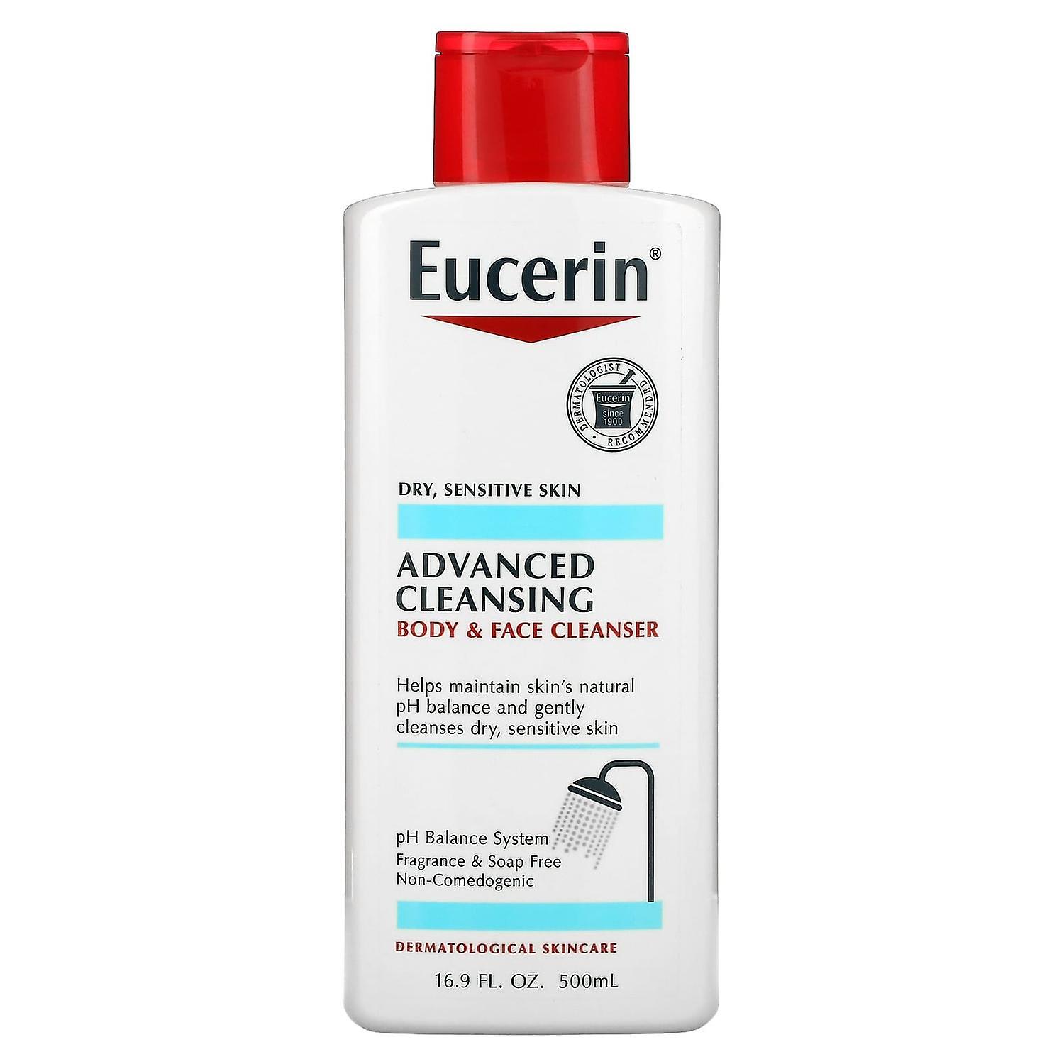 Eucerin, Advanced Cleansing, Body and Face Cleanser, Fragrance Free, 16.9 fl oz (500 ml)