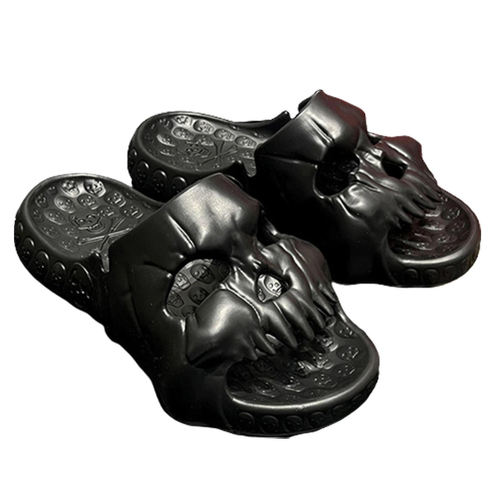 Skull Design Single Band Slides Thick Bottom Summer Pillow Platform Tøfler for kvinner Menn Innendørs & Utendørs