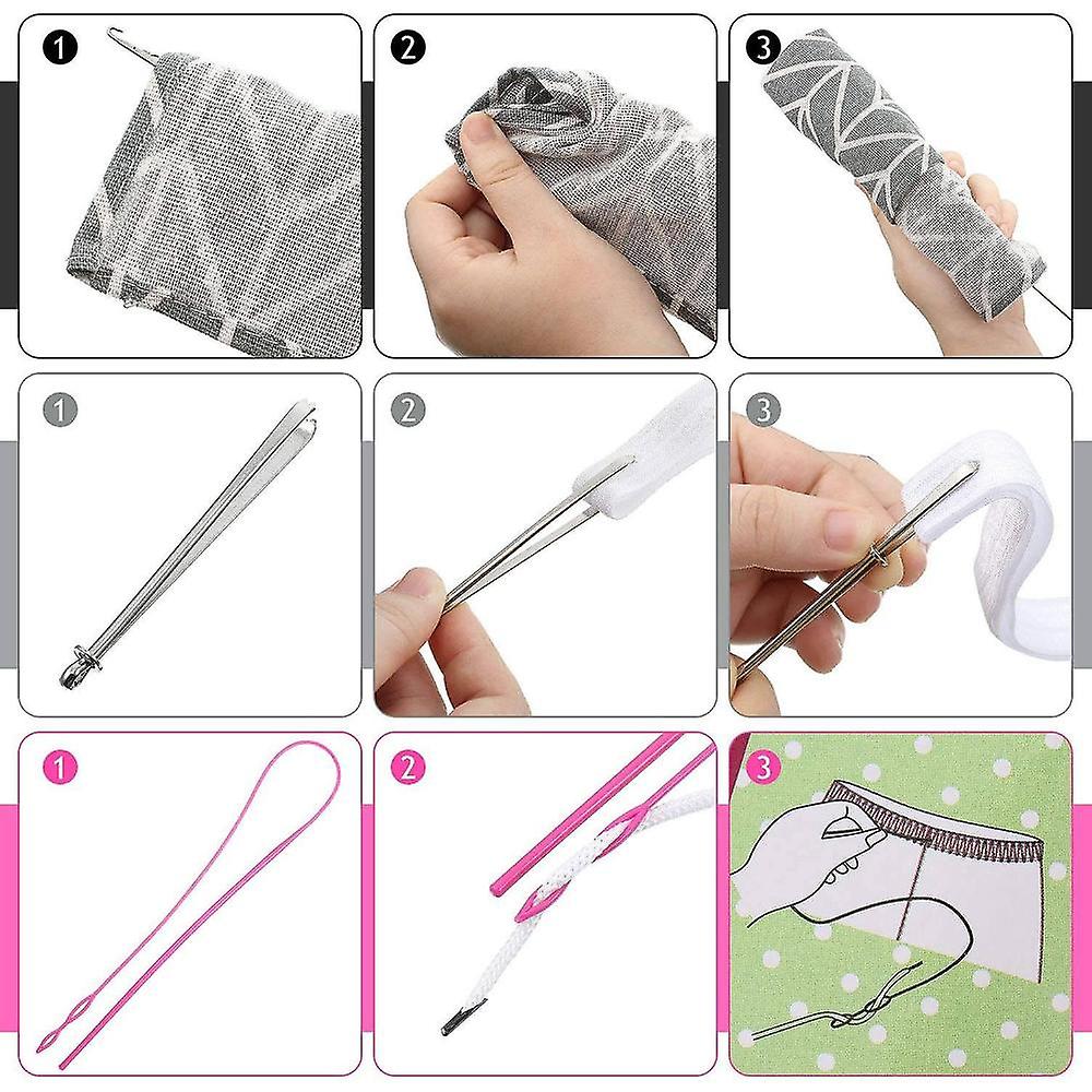 6 Pieces Sewing Loop Kit, Loop Turner Hook Flexible Drawstring Threader Metal Tweezers Long Loop Tu