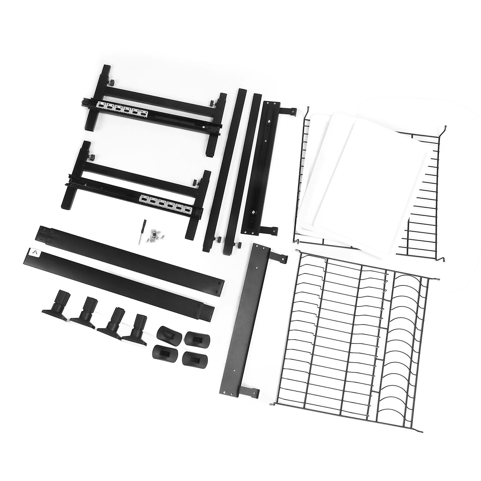 2 Tier Large Dish Rack Pull Out Double Layer Dish Drying Rack with Drain Tray for Kitchen Black