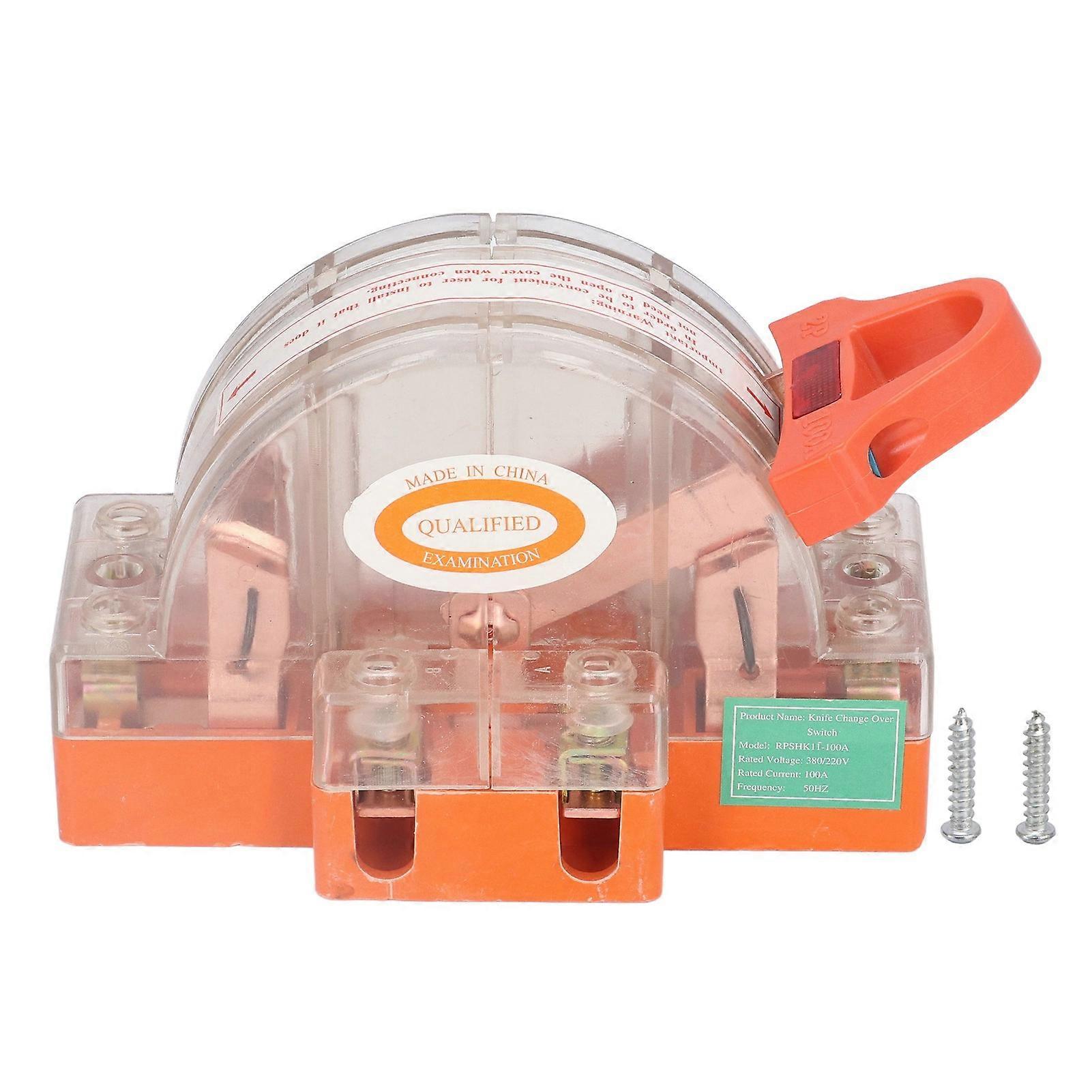 Double Pole 2P 100A Knife Switch with Transparent Shell and LED Indicator, Safety Power Switch for Generator Control and Circuit Isolation