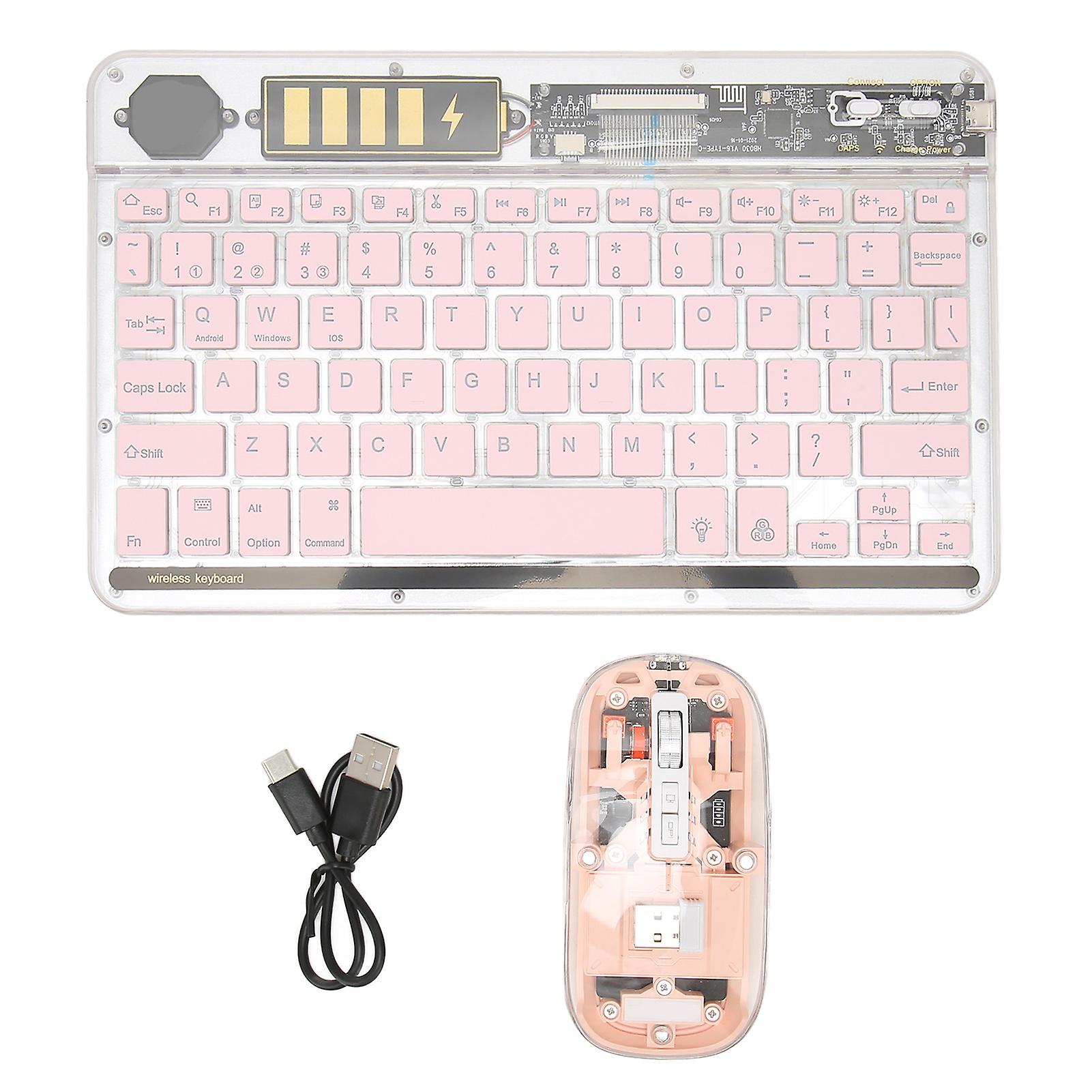 Transparent Wireless Keyboard Mouse Combo 3 Mode Connect Backlight for Tablet PC Mobile Phone Pink
