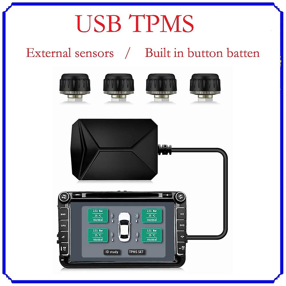 Gialulimn Android Usb Tpms Tire Pressure Monitoring System For Car Radio Dvd Player Spare Tire External Sensor Usb Tmps Detectio