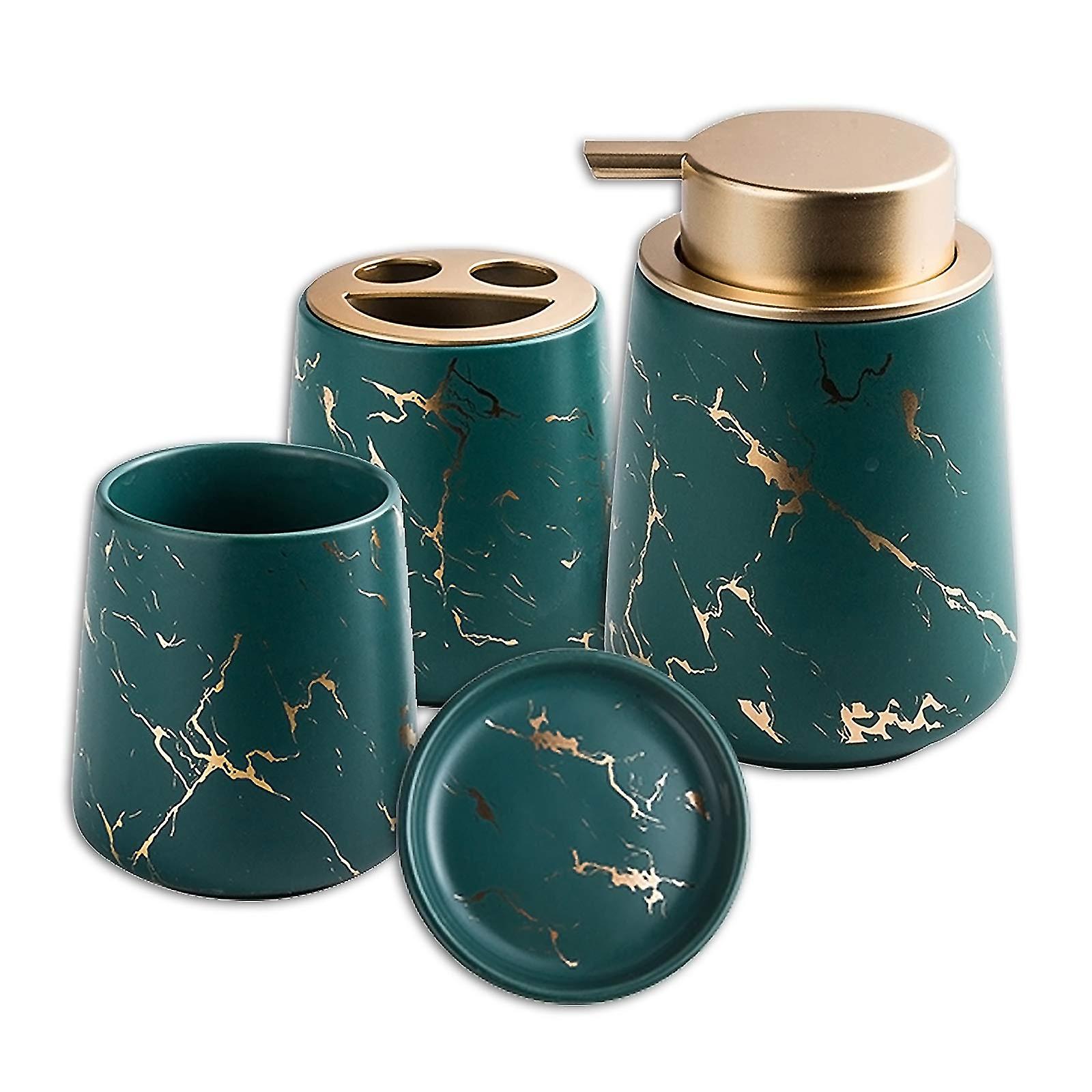 4 Piece Ceramic Bathroom Accessory Set 4 Piece Luxury Marble Effect Bathroom Accessory Set Including