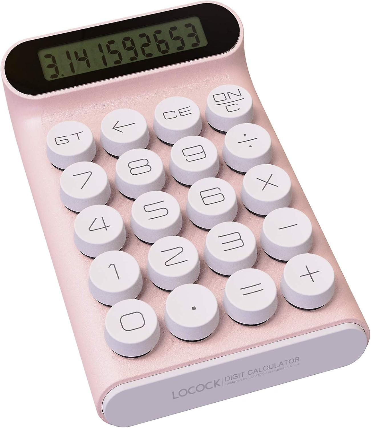 Mechanical Switch Calculator, Portable for Daily and Basic Office, 10 Digit Large LCD Display (Pink)