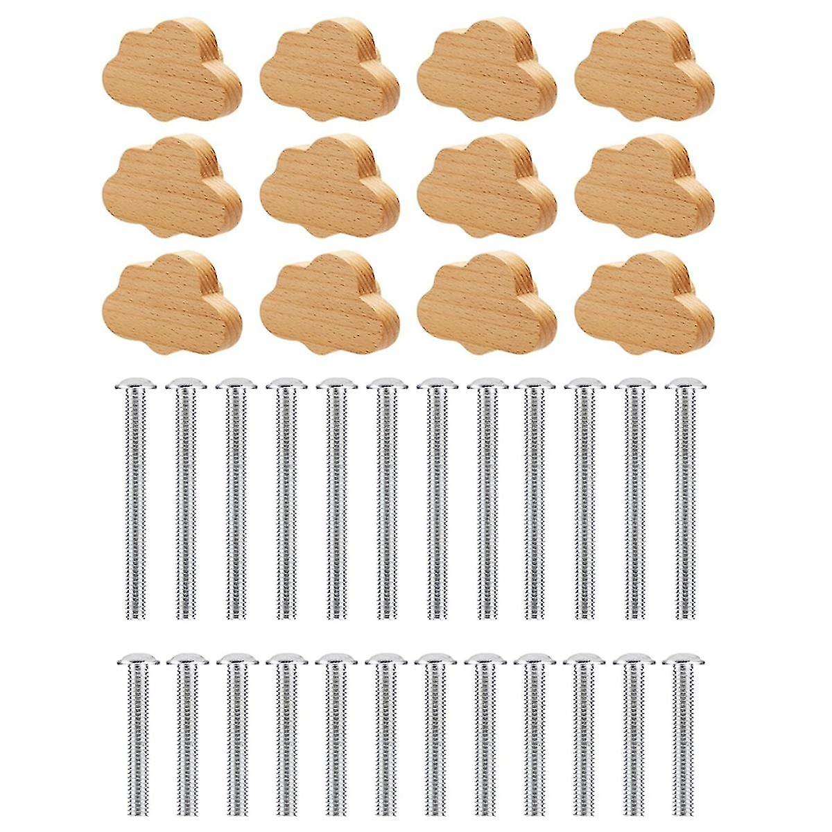 Boho Dresser Knobs- 12 Pack Durable Beech Wood Drawer Knobs Cloud-Shaped Wooden Dresser Pulls for C