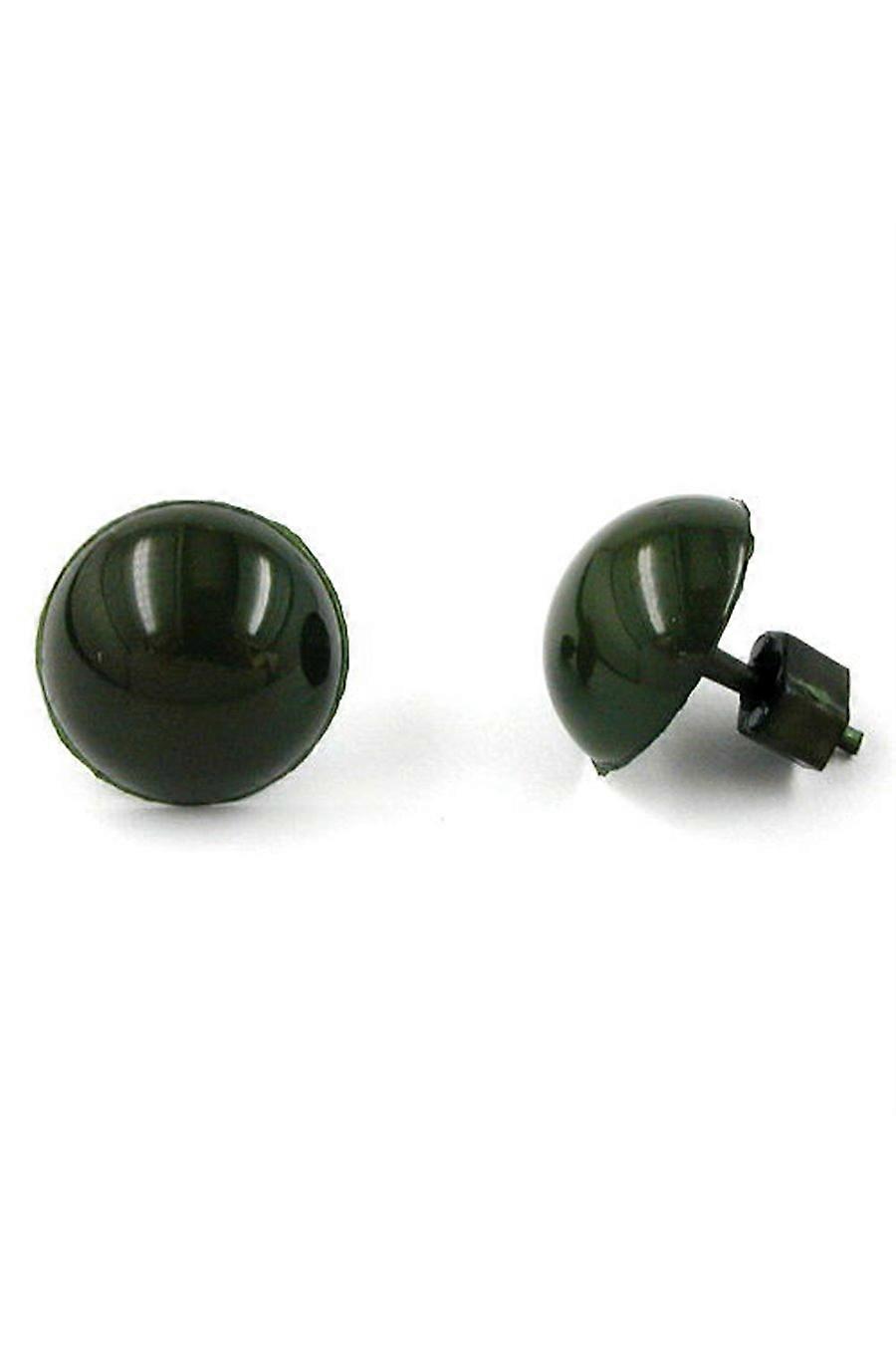Stud Earrings Plastic Round Dark Green - Gl01835