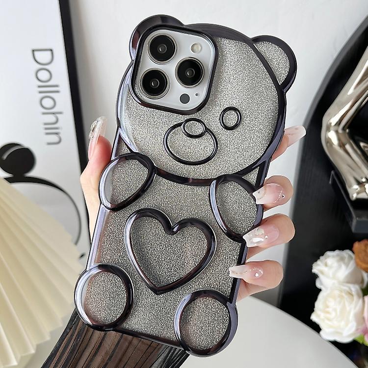 For iPhone 14 Pro Max Bear Shape Electroplated TPU Phone Case with Gradient Glitter Paper