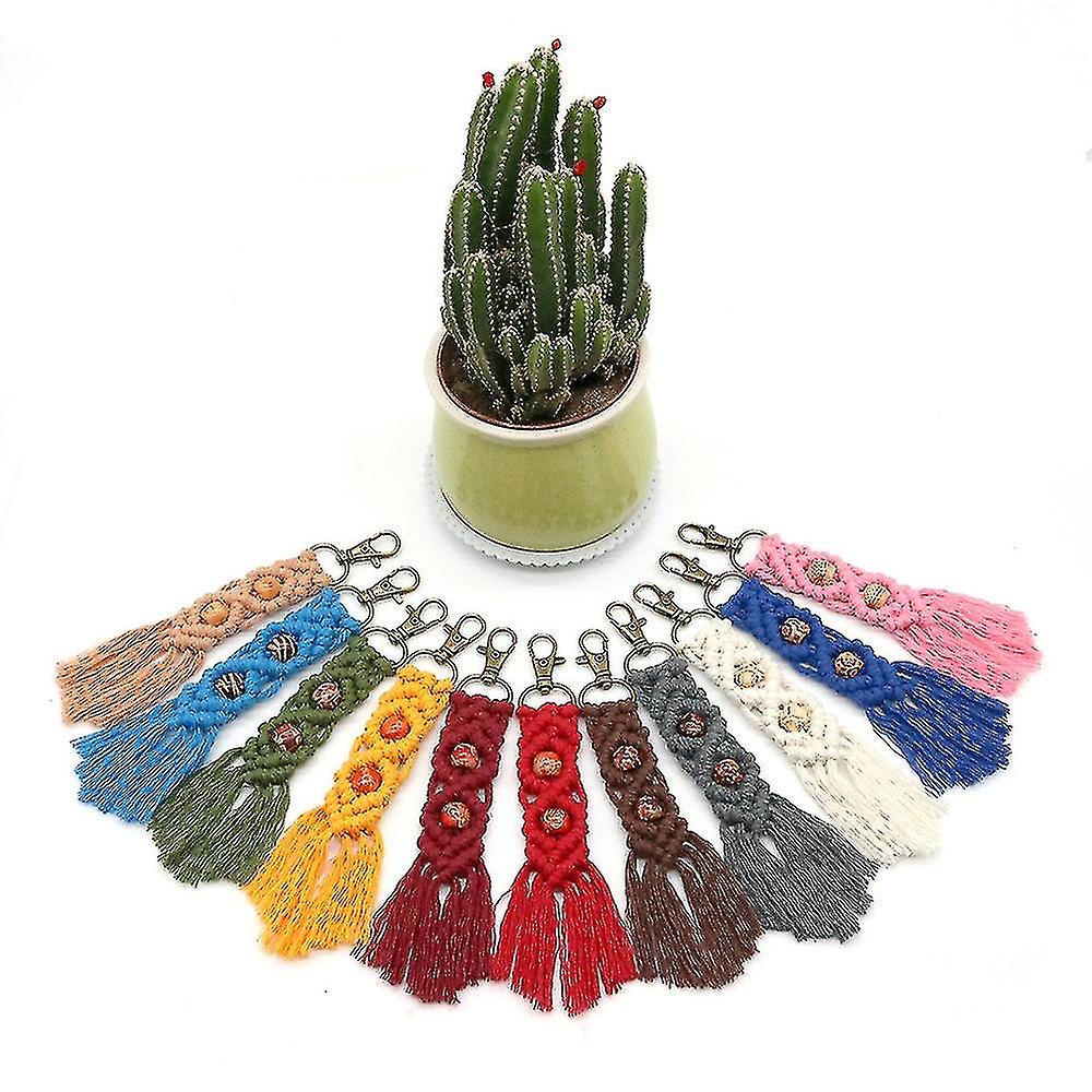 Mini Macrame Keychains Boho Macrame Bag Charms Compatible With Car Key,light Blue