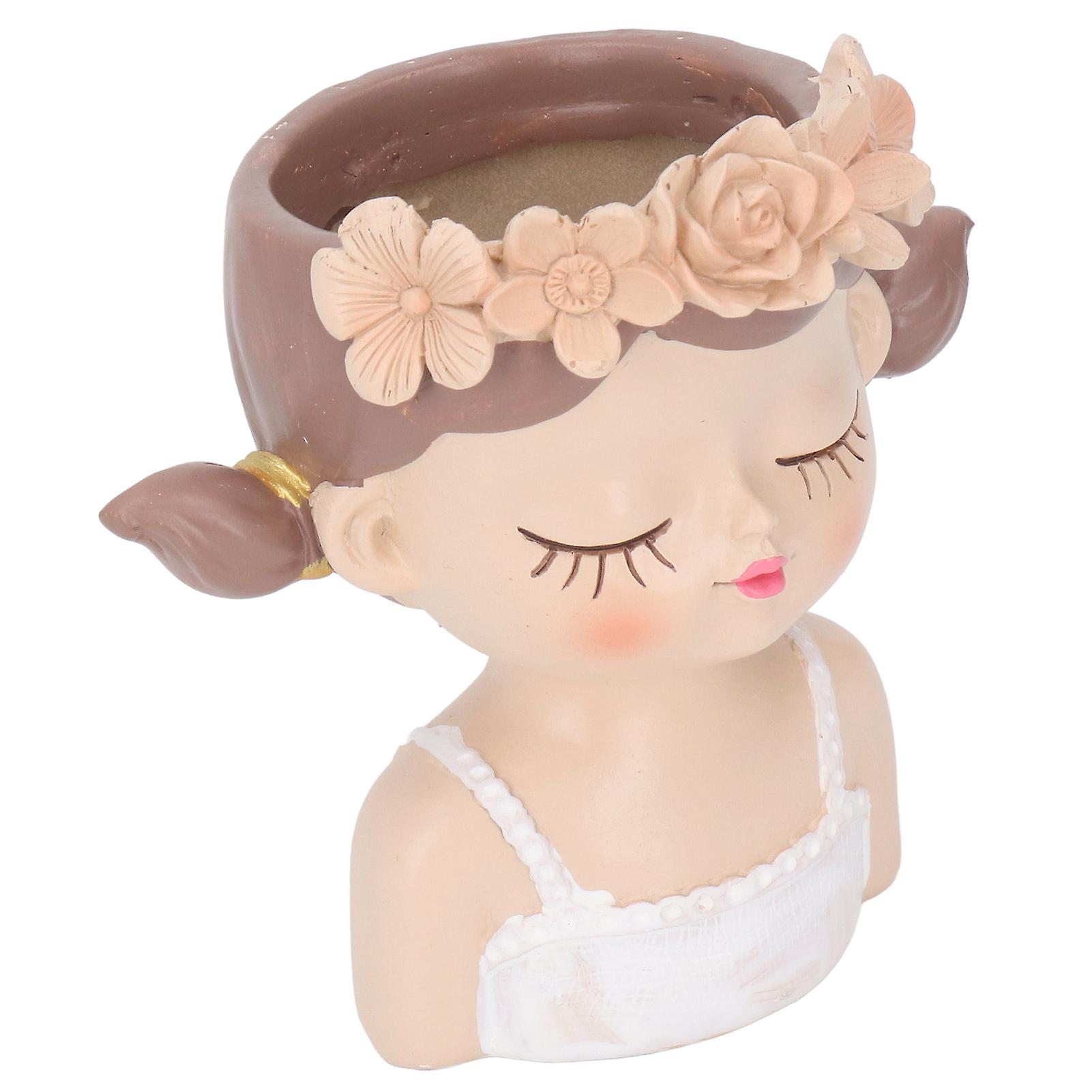 فتاة وعاء الزهور لطيف الشكل الراتنج الوجه الغراس وعاء مع فتحة تصريف للعصارة الصبار داخلي الديكور في الهواء الطلق