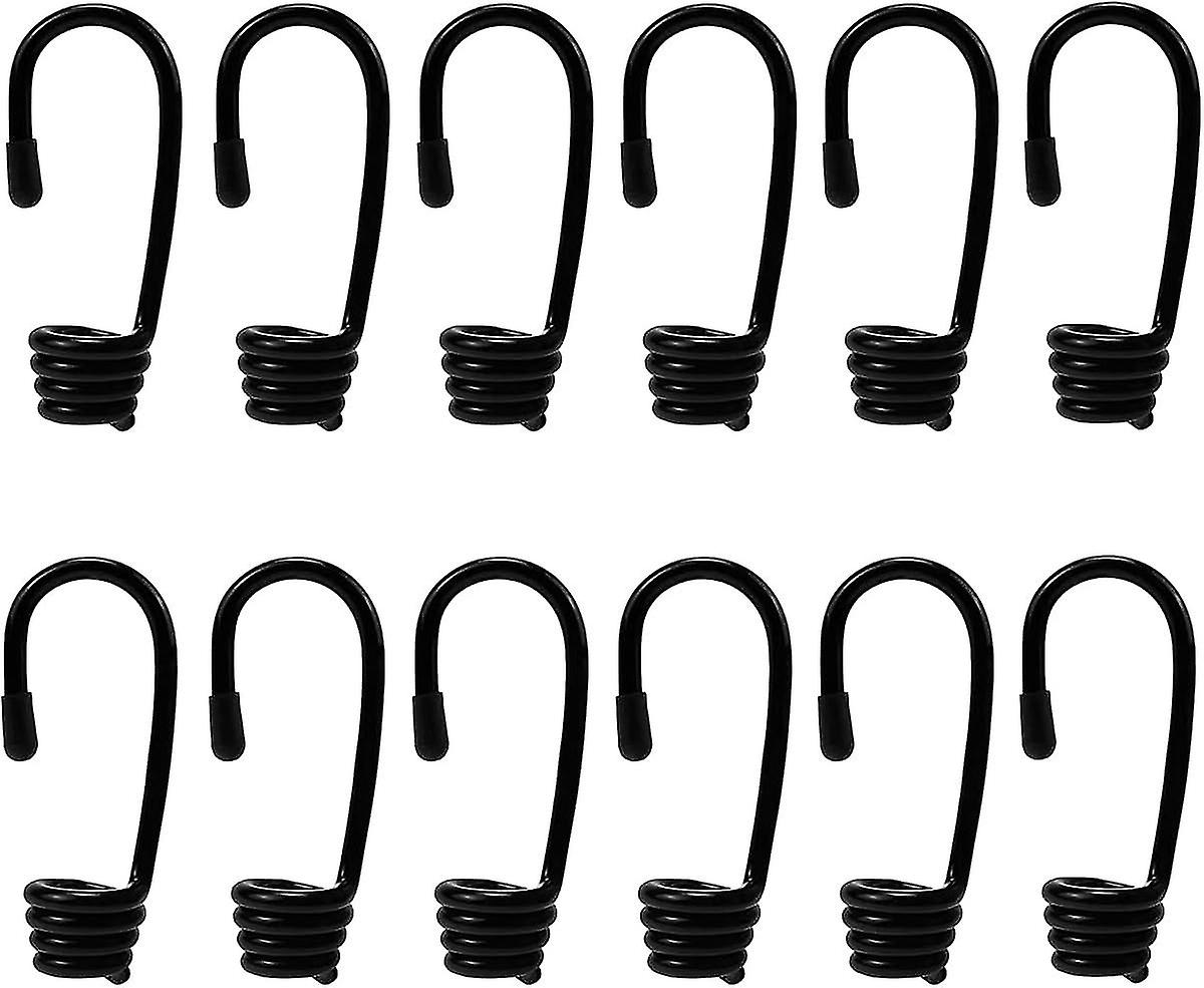 12 Pieces Spiral Hooks, Bungee Hook, Solid Plasticized Steel Spiral Hooks, Hook For Bungee Or Bungee Cord Diameter 8 Mm Black