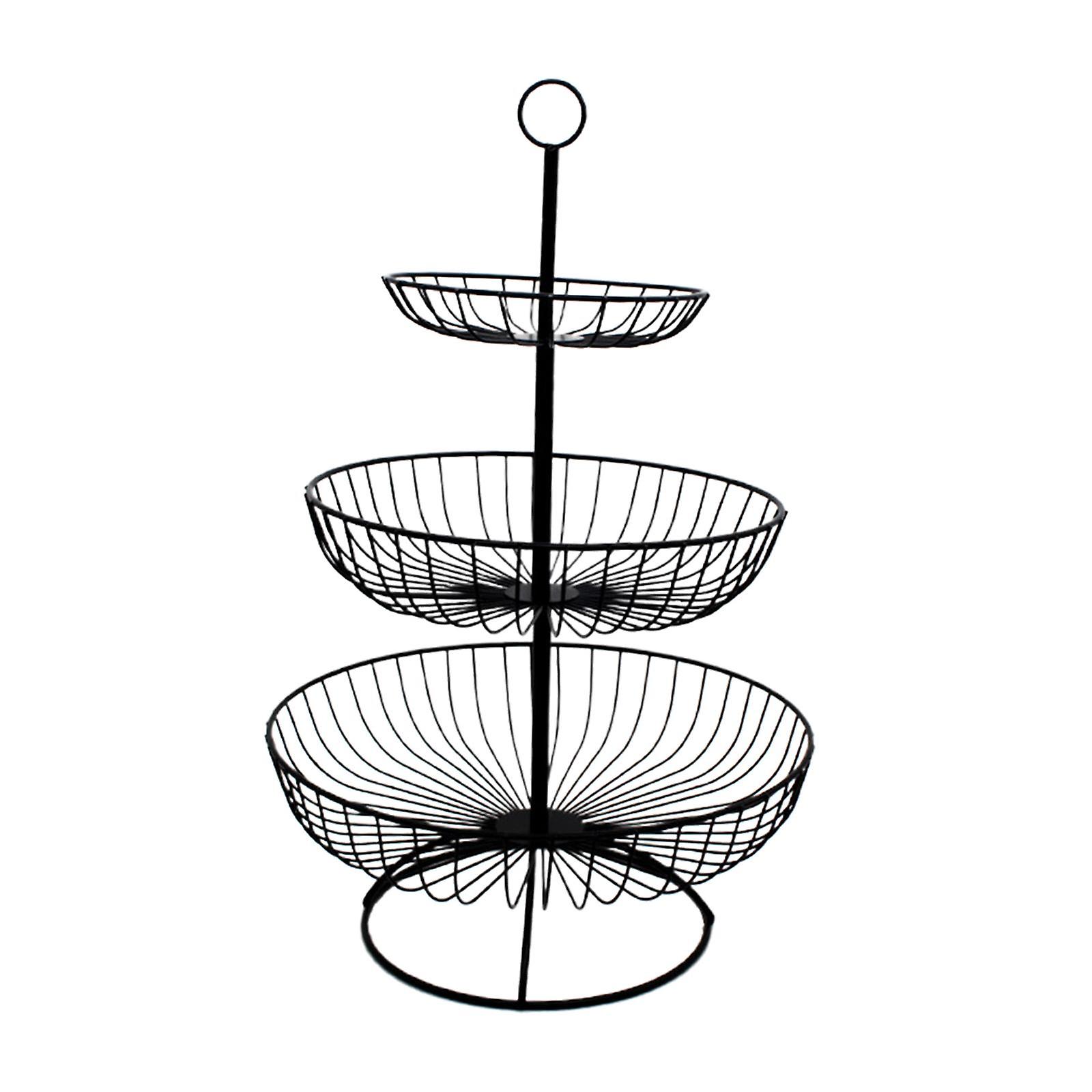 3 Layer Vegetable Fruit Wire Basket Stand Detachable Tray for Kitchen Sturdy Black Top Ring
