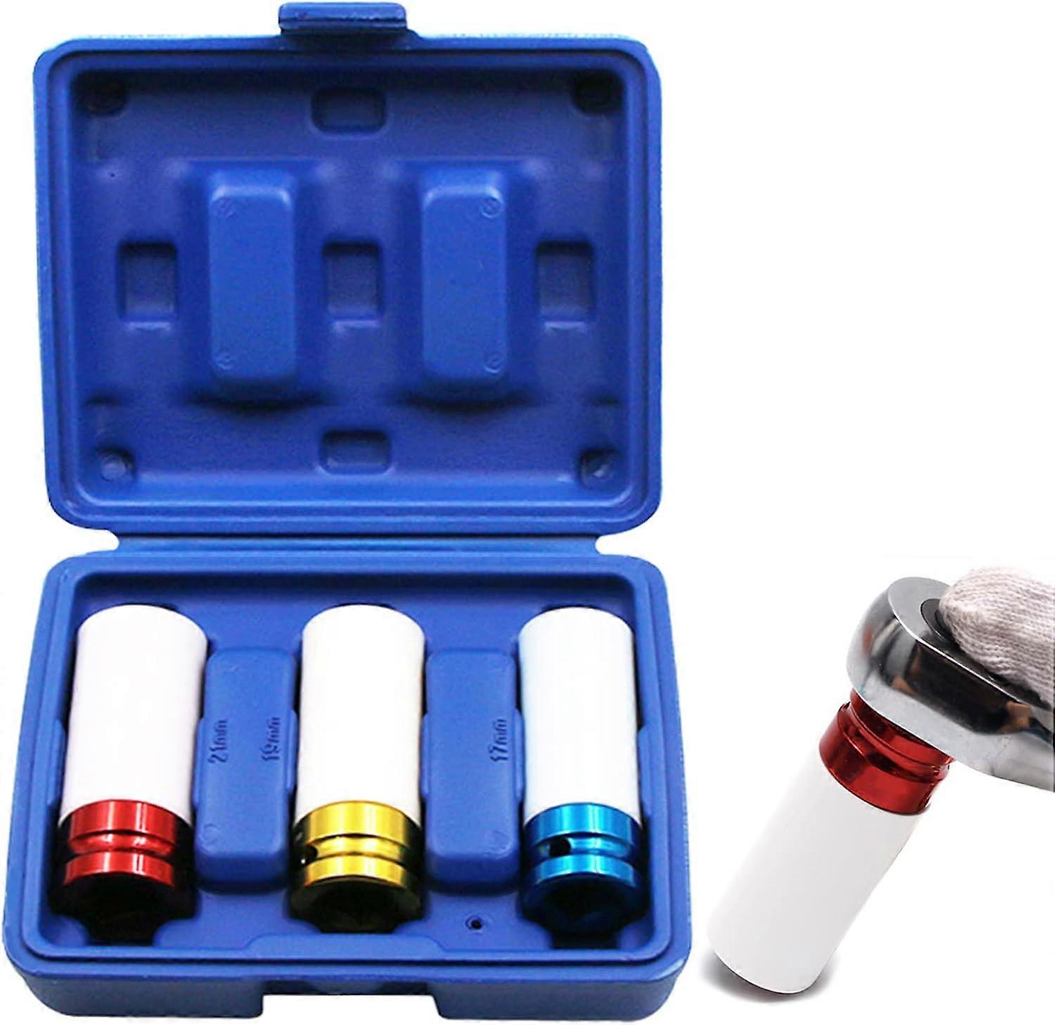 Tightening Socket Set, Alloy Wheel Impact Sockets Screwdriver Bit, Tire Sleeve Color 17mm 19mm 21mm