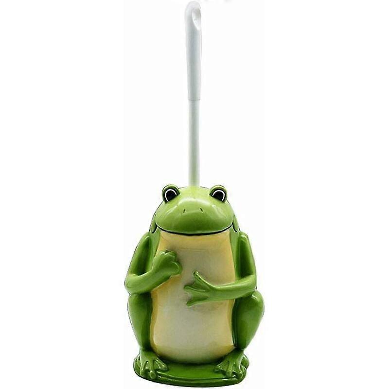 Compact Resin Toilet Brush for Bathroom Frog Pattern Green