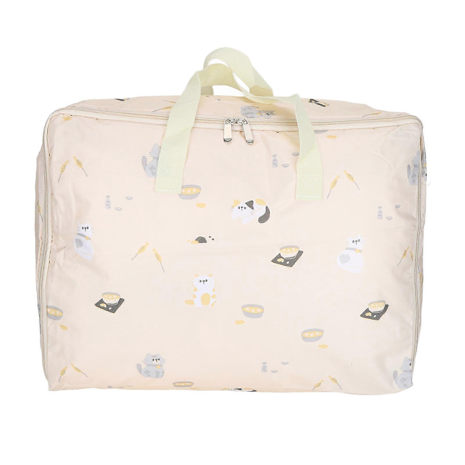 Storage Bag Foldable Portable Large Capacity Zippered Storage Box for Clothes Quilt Pillow Blanket OrganizingWhite Cat Pattern