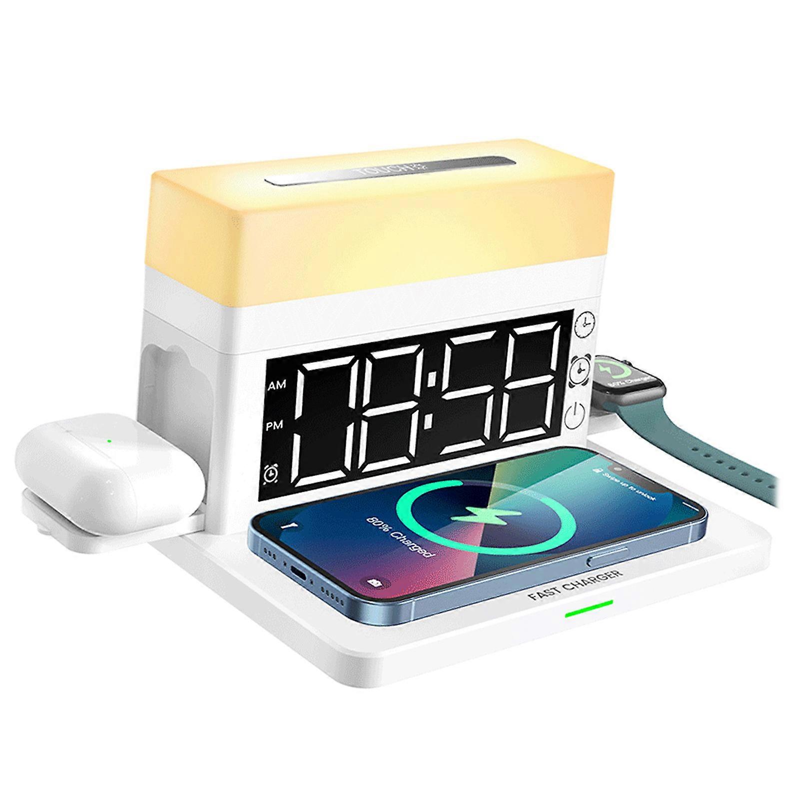 N65 15W Multifunctional Wireless Charger Table Lamp Alarm Clock 6 in 1 Quick Charger for IOS for Huawei White