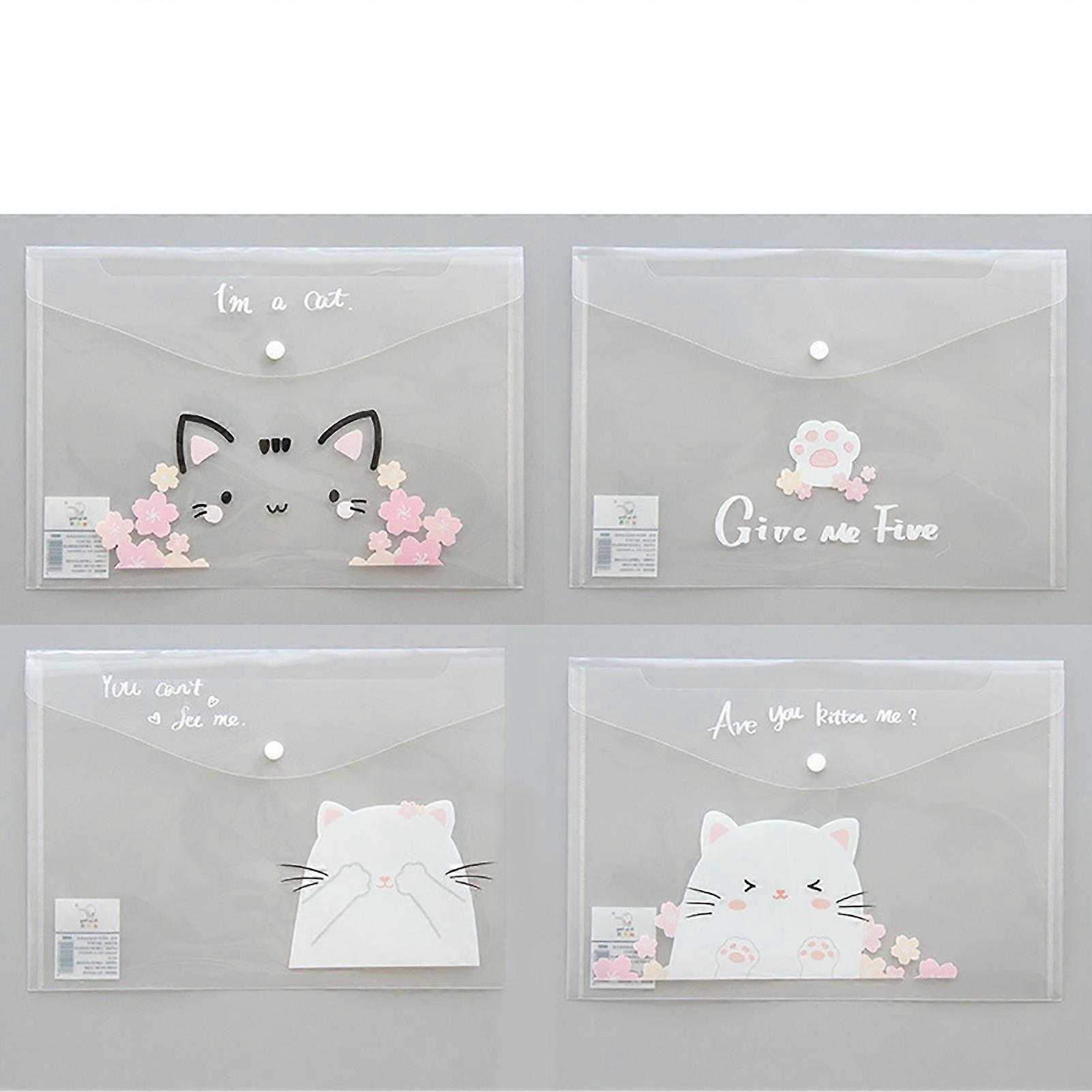 A4 Document Sac Transparent Fichier Test Papier Sac De Rangement Imperméable Snap Papeterie DossierBig Face Cat