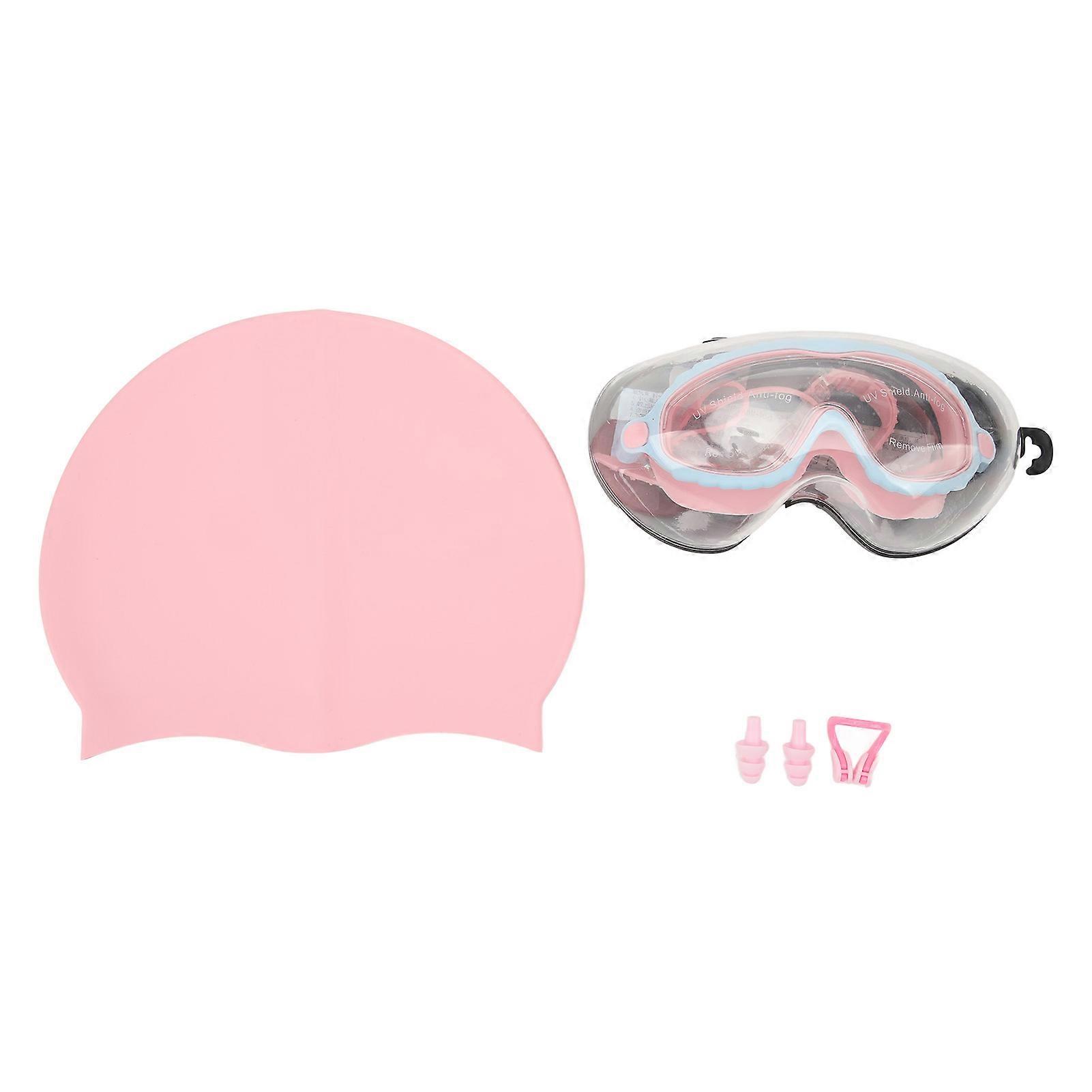 Kids Swim Goggles Cap Set HD Waterproof Fogproof Swimming Goggles with Protection Case Nose Clip Ear Plugs for Girls