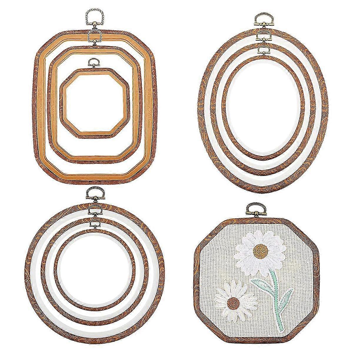 9Pcs Embroidery Hoops Imitated Wood Display Frame Circle Oval Octagonal for Art Craft Sewing and Ha