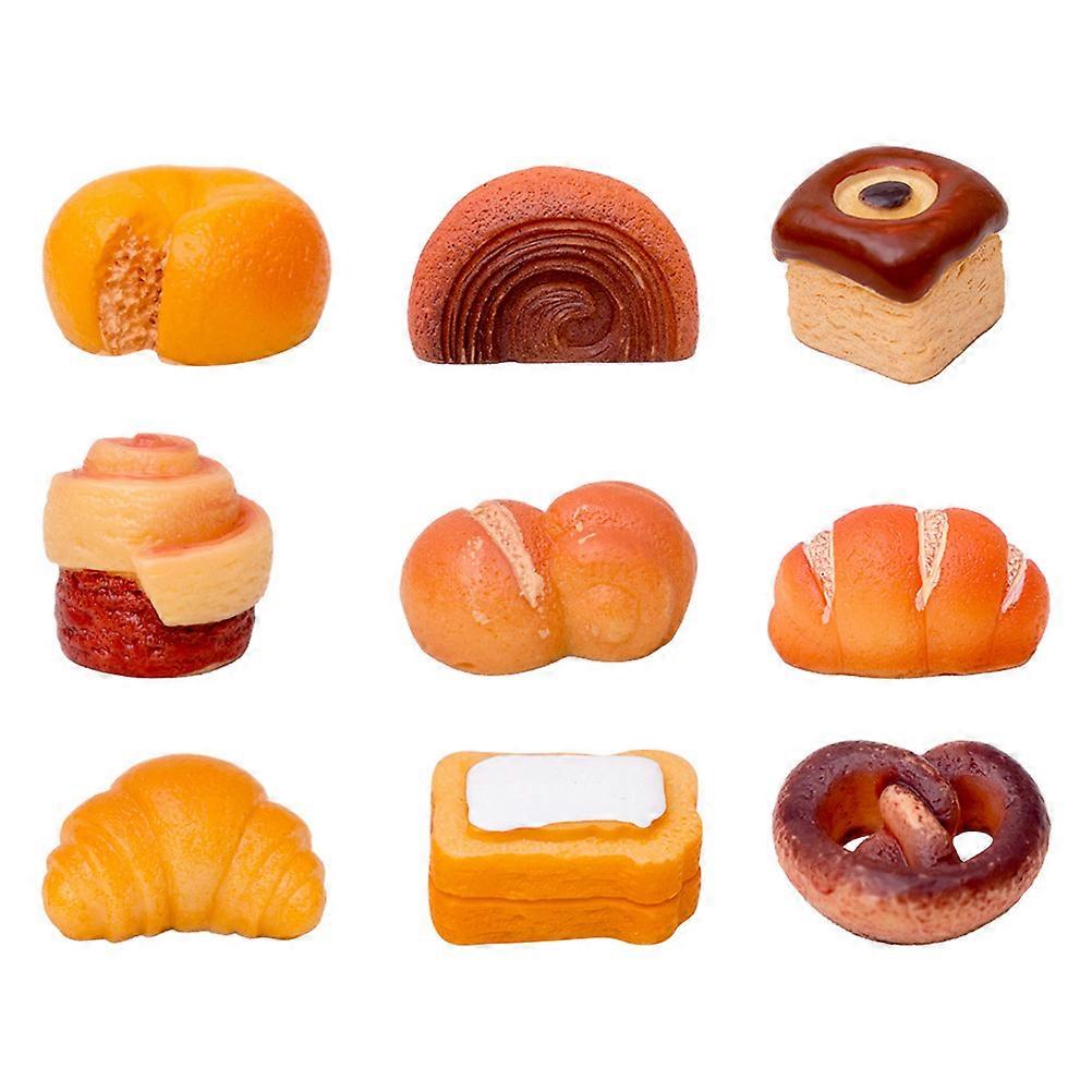 9pcs Interesting Mini Bread Model Realistic Simulation Cake Decoration Doll House Ornament